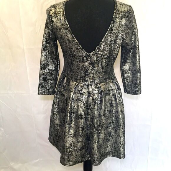 One Clothing, Silver, and Black Long-sleeve Dip Backed Dress, Medium. - Picture 5 of 12
